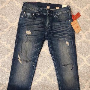 NWT - TRUE RELIGION Men's Slim Midnight SN Run Stitch Slim Jeans